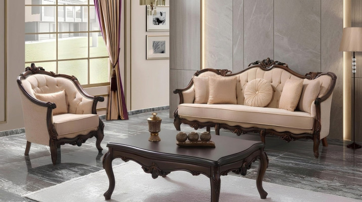 Polstersofa Sofa Sofagarnitur Couch Stoffsofa Beige Chesterfield Set