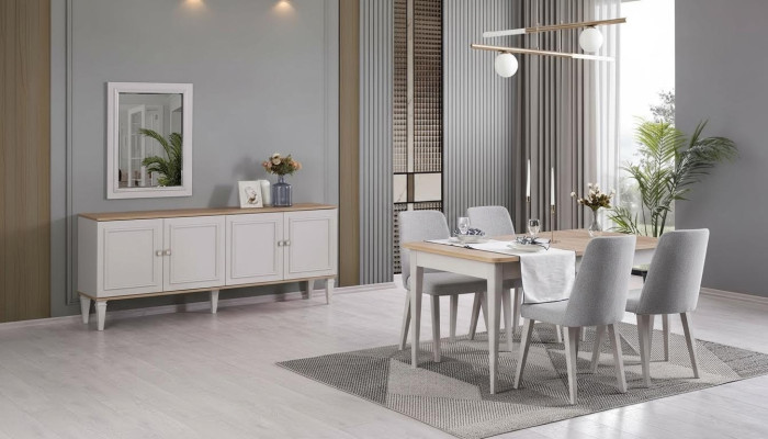 Esszimmermöbel Essgruppe Esszimmer Esstisch Stühle Holz Grau Set 9tlg