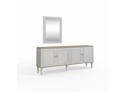 Garnitur Sideboard mit Spiegel Anrichte Kommoden Esszimmer Holz Grau