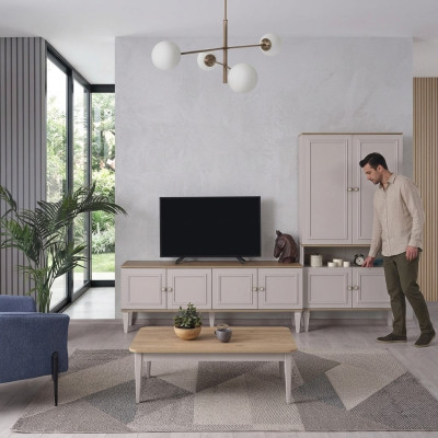 Garnitur TV Ständer Schrank RTV Lowboard Wohnzimmer Regale Grau Holz