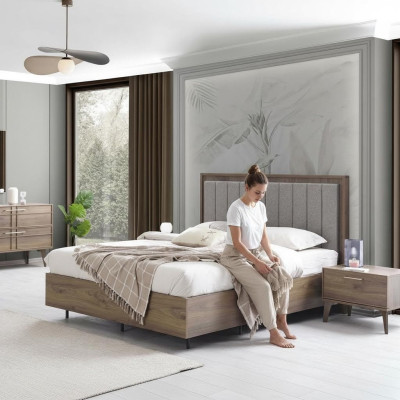 Schlafzimmer Garnitur Doppelbett Bett Nachttische Braun Holz Set 3tlg