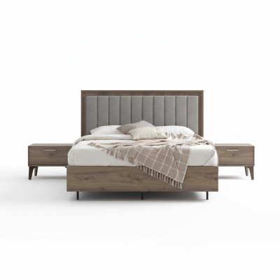 Schlafzimmer Garnitur Doppelbett Bett Nachttische Braun Holz Set 3tlg