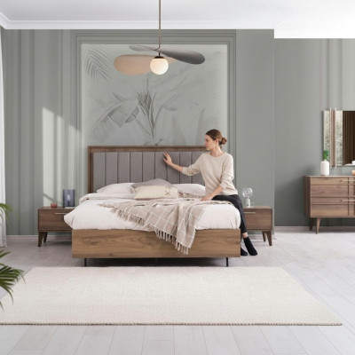 Garnitur Komplette Doppelbett Holz 5tlg Schlafzimmer Braun Bett Modern