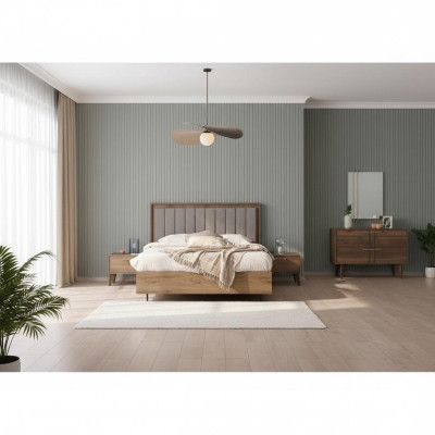 Garnitur Komplette Doppelbett Holz 5tlg Schlafzimmer Braun Bett Modern