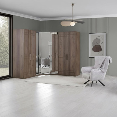 Eckschrank Kleiderschrank Schrank Braun Holz Spiegel 7 Türen Groß