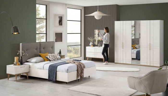 Gruppe Doppelbett Komplette Bett Schlafzimmermöbel Holz 6tlg Set Weiß 