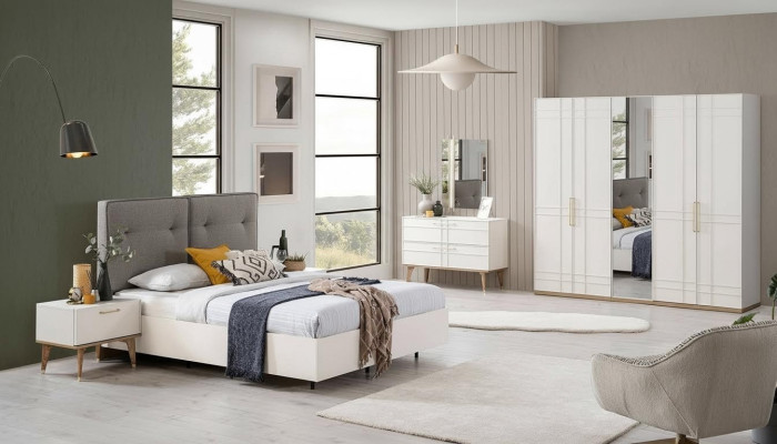 Gruppe Doppelbett Komplette Bett Schlafzimmermöbel Holz 6tlg Set Weiß 