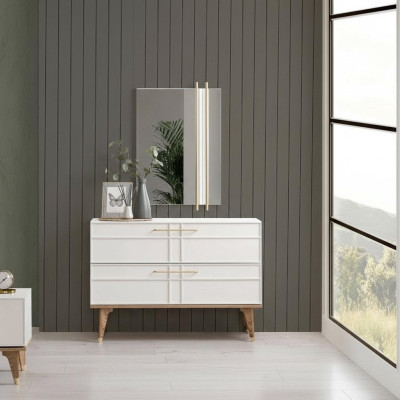 Kommode mit Spiegel Schlafzimmer Konsole Holz Weiß Set 2tlg Moderne