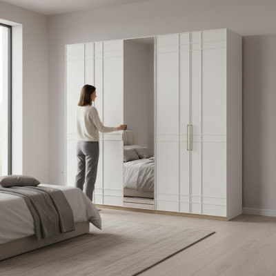 Kleiderschränke Kleiderschrank Schränke Weiß Holz Spiegel 5 Türen Neu