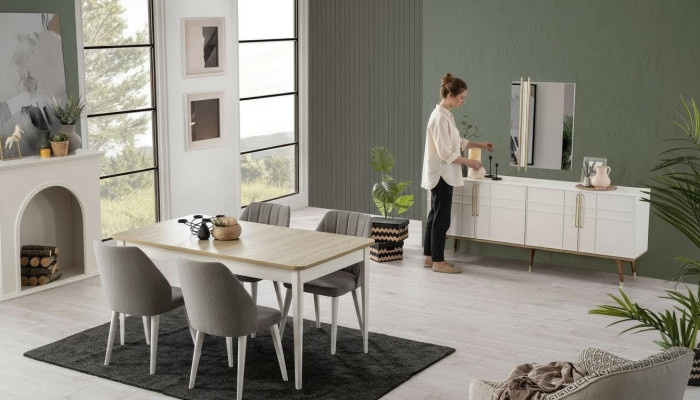 Essgruppe Esszimmermöbel Set 9tlg Esszimmer Esstisch Stühle Holz Weiß