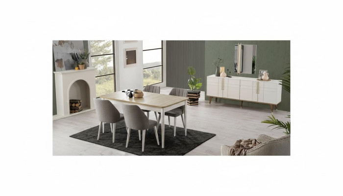 Essgruppe Esszimmermöbel Set 9tlg Esszimmer Esstisch Stühle Holz Weiß