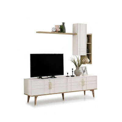 Garnitur TV Ständer Schrank RTV Lowboard Wohnzimmer Regale Weiß Holz