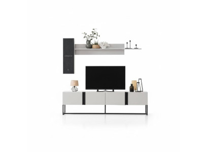 Garnitur TV Ständer Schrank RTV Lowboard Wohnzimmer Regale Weiß Holz