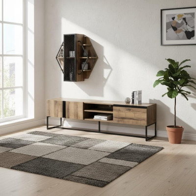 Gruppe TV Ständer Schrank RTV Lowboard Wohnzimmer Regale Braun Holz