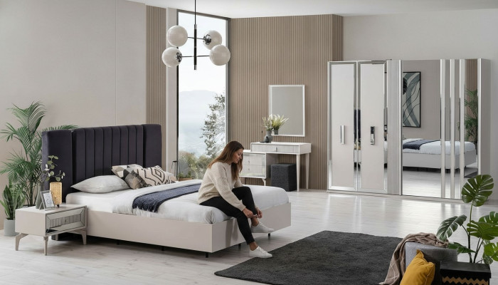 Groß Schlafzimmer Garnitur Doppelbett Bett Holz Set 7tlg Weiß Modern
