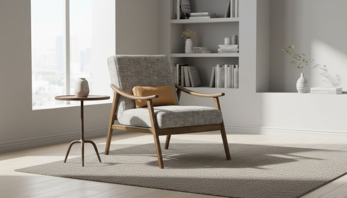 Sessel Ohrensessel Sitzer Polyester Grau Stoff Wohnzimmer Modern