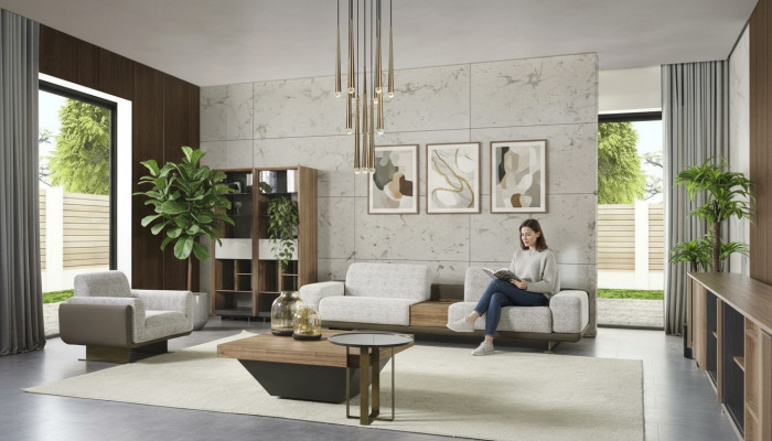 Garnitur Viersitzer Sofagarnitur Sessel Stoff Stoffsofa Modern Sofa