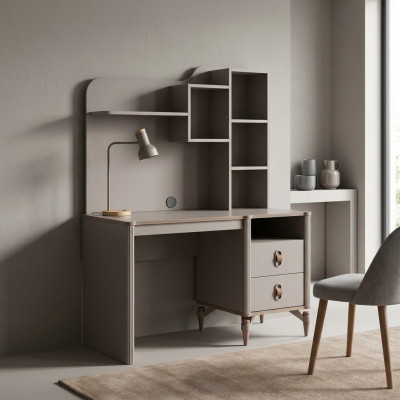 Schreibtisch Bürotisch Computertisch Beige Büromöbel Holz Tisch Regale