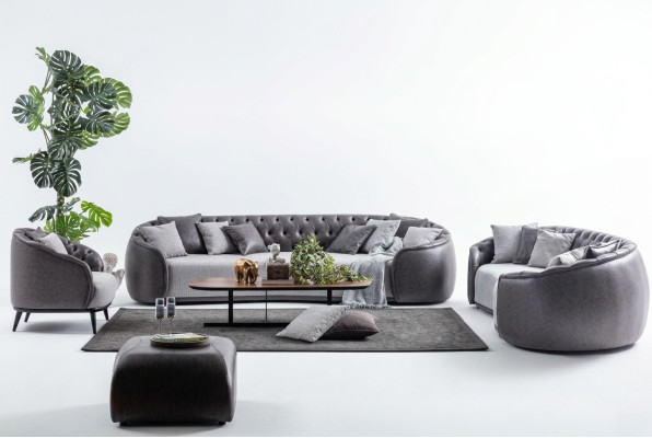 Luxus Villen Möbel Graue Chesterfield Sofagarnitur Stoffcouchen Textil 4+3+1