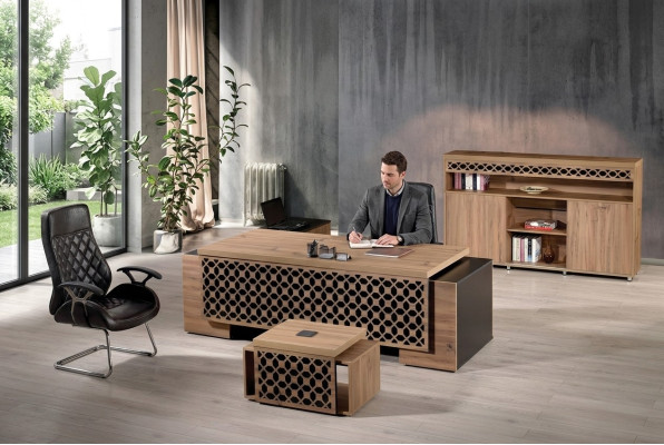 Luxus Eckbürotisch Komplette Bürotisch Set 3tlg Holz Braun Büromöbel