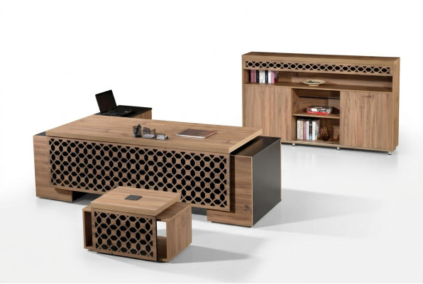 Luxus Eckbürotisch Komplette Bürotisch Set 3tlg Holz Braun Büromöbel