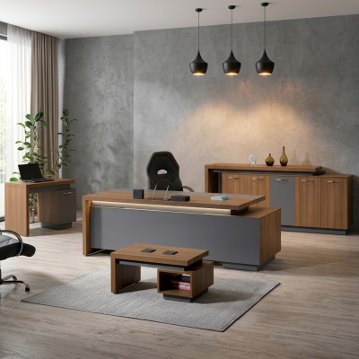 Komplettbüro Büromöbel Schreibtisch Büro Bürotisch Set 4tlg Holz Braun