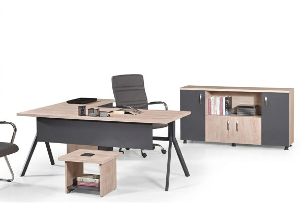 Arbeitstisch Komplettbüro Büromöbel Eckbürotisch 3tlg Holz Set Grau