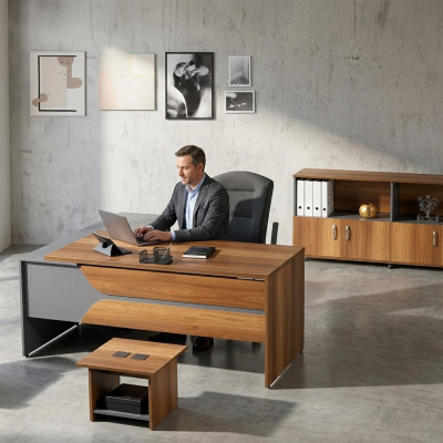Garnitur Büro Eckbürotisch Arbeitszimmermöbel Schrank 3tlg Holz Braun