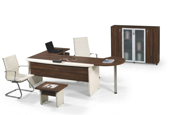 Garnitur Büromöbel Set 3tlg Eckbürotisch Komplettbüro Holz Braun Tisch