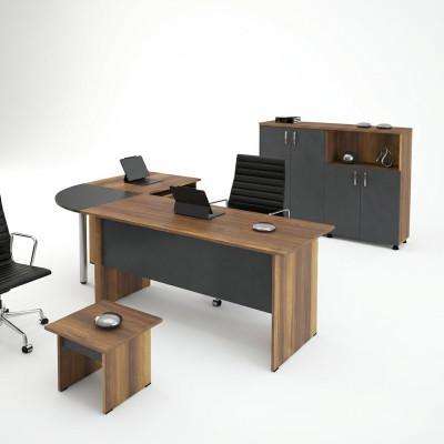 Klassische Büromöbel Set 3tlg Eckbürotisch Komplett büro Holz Grau Büro