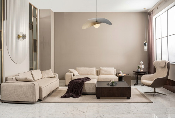 Luxus Sofagarnitur Dreisitzer Sofa Stoffsofa Beige Polstersofas Sessel
