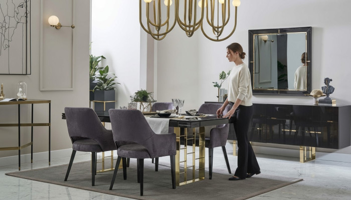 Luxus Essecke Esszimmer Essgruppe Esszimmermöbel Set 9tlg Holz Schwarz