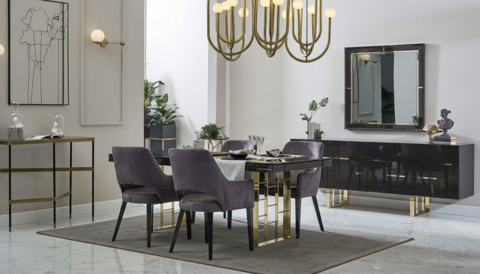Luxus Essecke Esszimmer Essgruppe Esszimmermöbel Set 9tlg Holz Schwarz