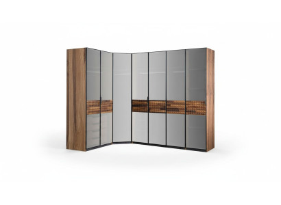 Eckschrank Schlafzimmerschrank Kleiderschrank Holz Braun Spiegel Groß