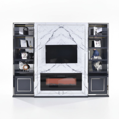 Luxus Wohnwand RTV Lowboard TV Ständer Grau Silber Vittine Holz Modern