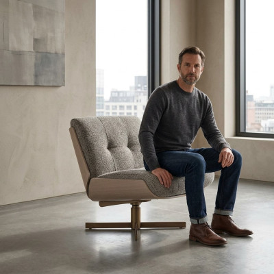 Drehstuhl Sessel Stoff Sitzer Einsitzer Grau Wohnzimmer Clubsessel