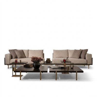 Viersitzer Sofa 4 Sitzer Polstersofa Stoffsofa Beige Moderne Tisch Neu