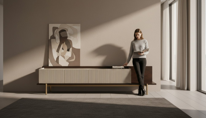 Sideboard RTV Lowboard TV Ständer Tisch Wohnzimmer Holz Beige Modern
