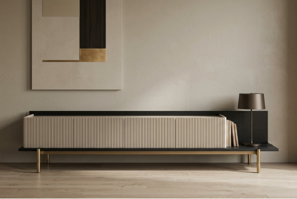 Sideboard RTV Lowboard TV Ständer Tisch Wohnzimmer Holz Beige Modern