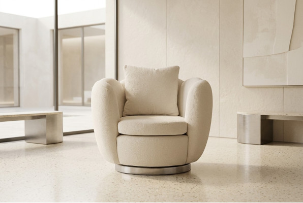 Moderne Sessel Einsitzer Sitzer Weiß Stoff Wohnzimmer Relaxsessel