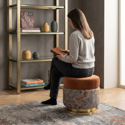 Sitzpouf Sitzhocker Puff Fußhocker Sitzpuff Stoff Orange Runder Hocker
