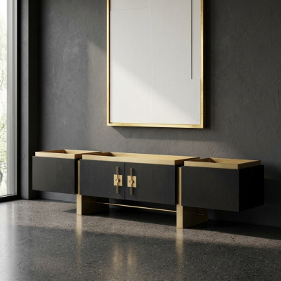 Sideboard RTV Lowboard TV Ständer Schwarz Modern Design Gold Holz