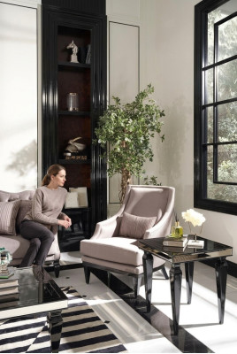 Garnitur Sessel Beistelltisch Wohnzimmer Ohrensessel Grau Modern 2tlg