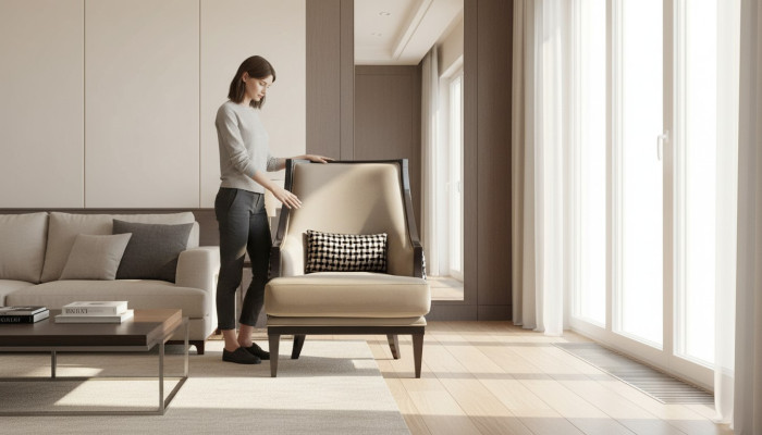 Sessel Ohrensessel Einsitzer Sitzer Stoff Grau Wohnzimmer Klassischе