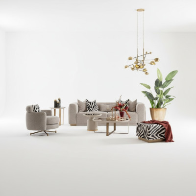 Sofagarnitur Viersitzer Sessel Stoffsofa Polstersofa Grau Set 3tlg