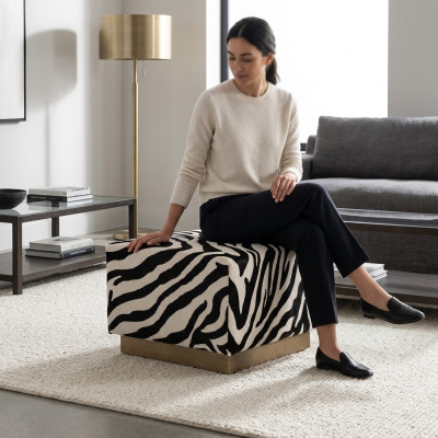 Hocker Sitzhocker Zebramuster Sitzwürfel Stoff Polster Wohnzimmer Sitz
