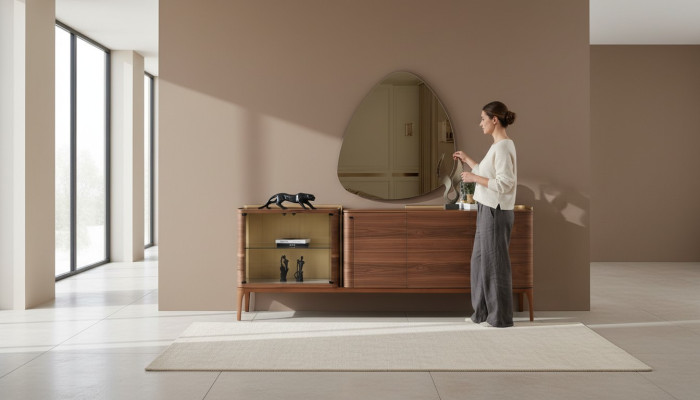 Sideboard mit Spiegel Anrichte Schrank Holzschrank Braun Kommode Design
