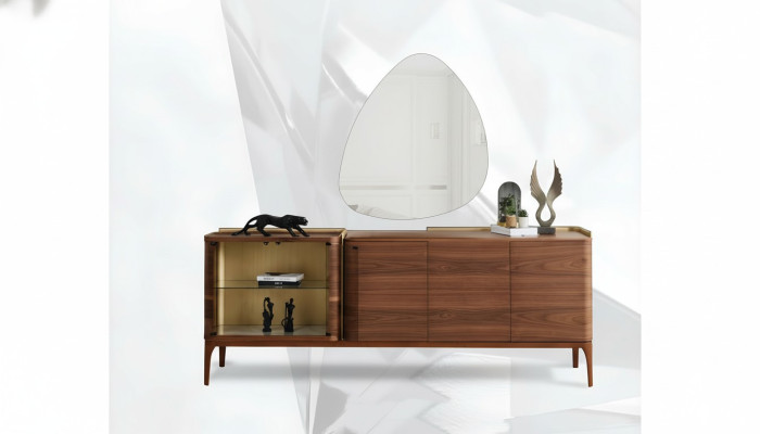 Sideboard mit Spiegel Anrichte Schrank Holzschrank Braun Kommode Design