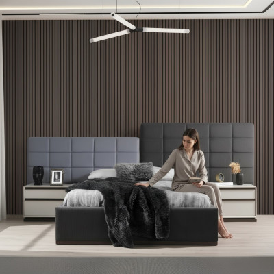 Schlafzimmerbett Garnitur Doppelbett Bett Nachttische 3tlg Grau Modern