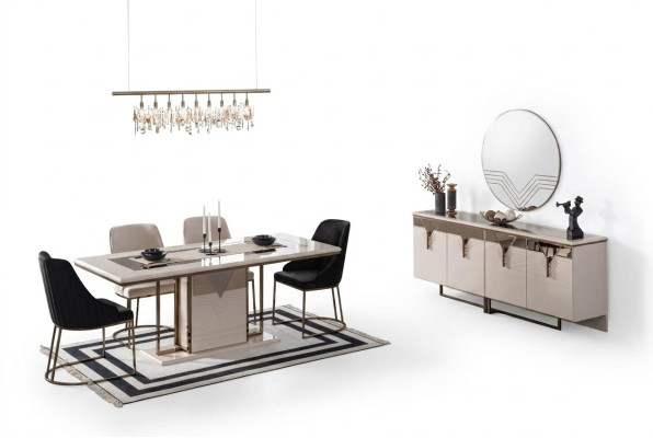 Garnitur Essgruppe Esszimmer Esstisch Stühle 9tlg Luxus Weiß Anrichte